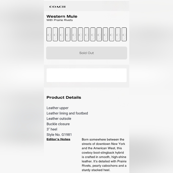 NWOT Coach Western Mule w/ Prairie Rivets and block heel (G1981) NWOT/Box - Picture 9 of 10